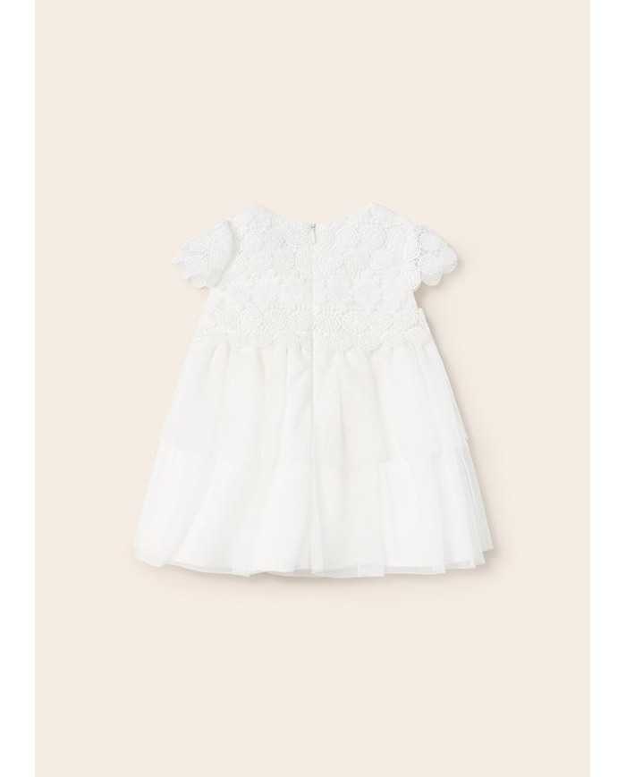 Vestido bebé niña guipur y tul Crudo