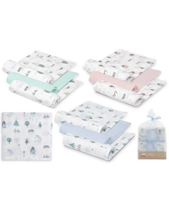 Pack 3 muselinas BAMBU 55x70 Moon Azul