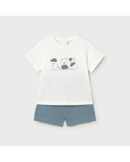 Conjunto bebé niño camiseta blanca y short azul verano