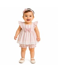 Jesusito de bebé niña Baby-Ferr rosa empolvado con rayas y lazo