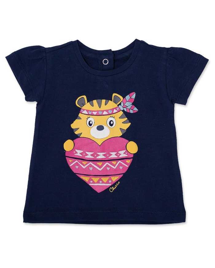 ponerse en cuclillas Incontable Skalk Camiseta bebé niña tigre M/C Azul Marino