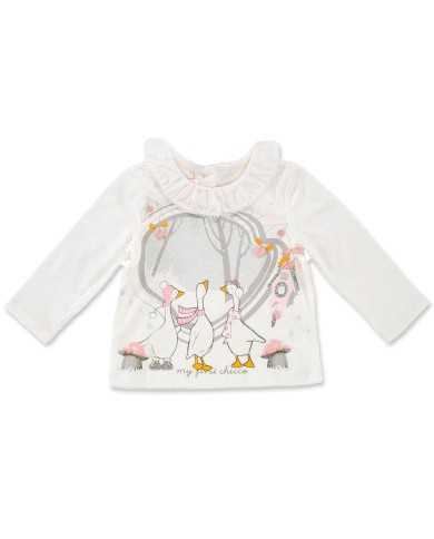 Camiseta bebé niña patitos cuello volant Blanco
