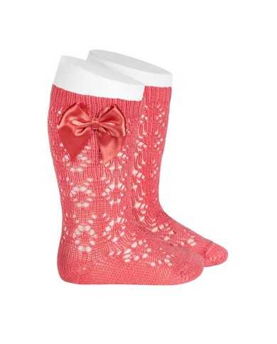 Calcetín alto perlé calado lazo Coralina